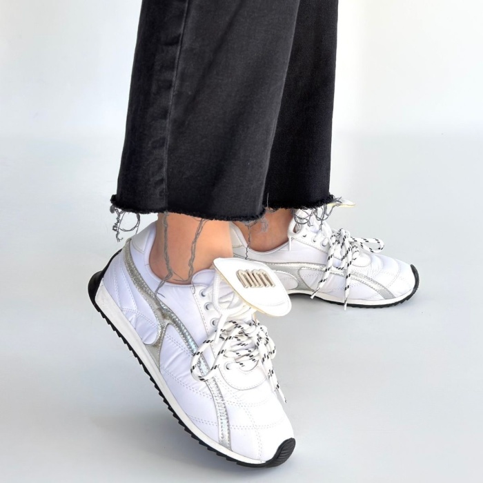 Dissa Beyaz Cilt Bağcıklı Paraşüt Detaylı Spor Ayakkabı -