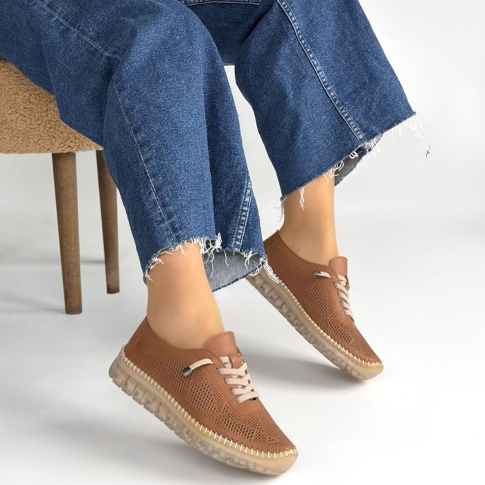 Merja Taba Deri Bağcıklı Spor Ayakkabı -