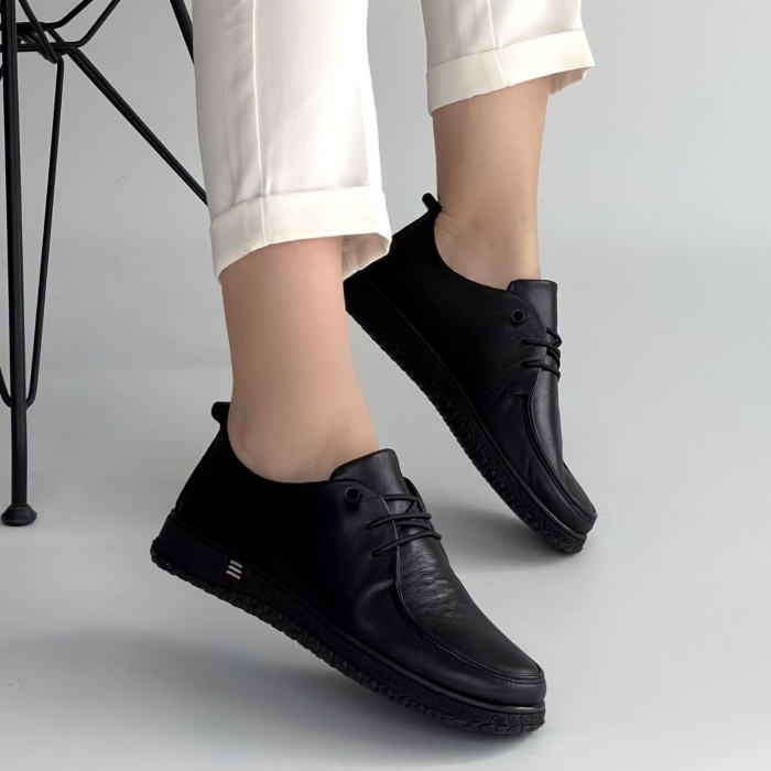 Mopin Siyah Deri Bağcıklı Spor Ayakkabı -