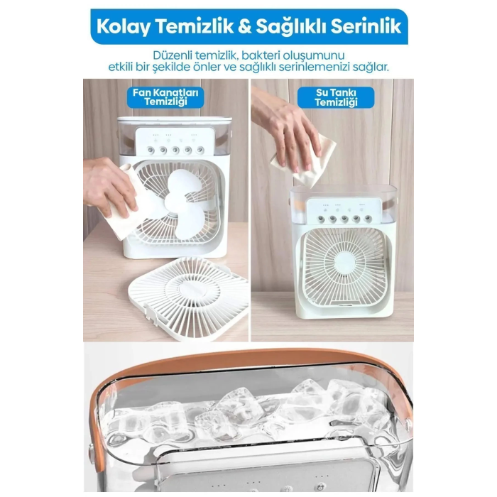 Taşınabilir Işıklı 5 Spreyli Vantilatör Buzlu Buharlı Vantilatör Mini Fan Nemlendirici -