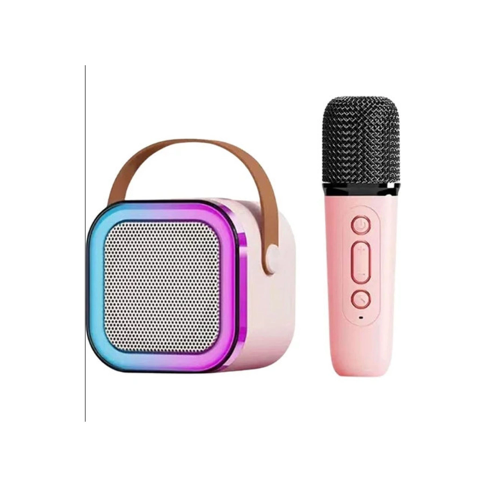 Karaoke Kablosuz Hoparlör Mikrofonlu Rgb Işıklı Bluetooth Speaker Tf Kart/usb Pembe -