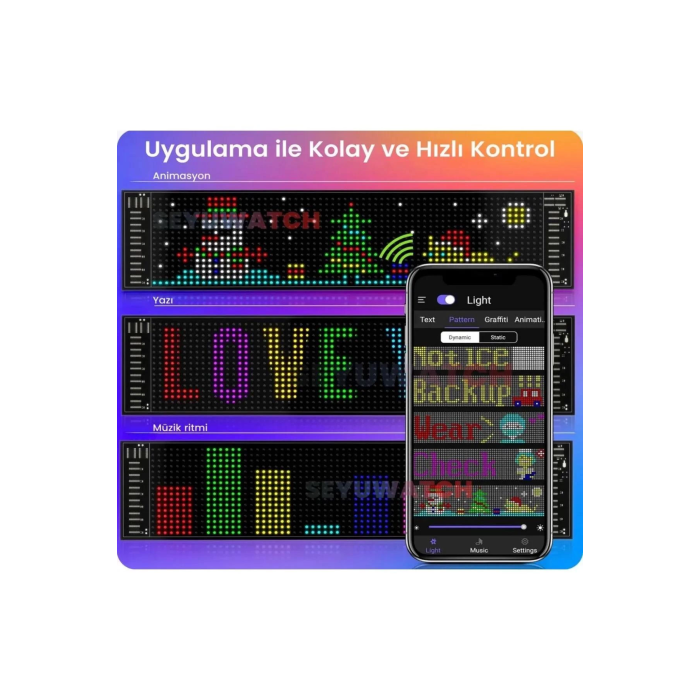 Led Panel Cama Yapışan Telefon Kontrollü Led Ekran Panel 16*64 Led Sayısı -