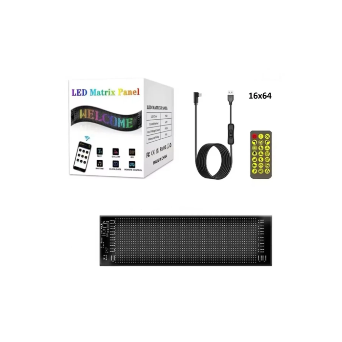 Led Panel Cama Yapışan Telefon Kontrollü Led Ekran Panel 16*64 Led Sayısı -