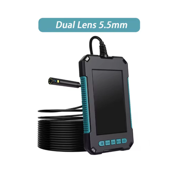 Ekranlı Çift Kameralı 10 Mt Hafıza Kart Destekli Sert Kablo Yılan Endoskop Kamera 5.5 Mm 4.3 Inc -