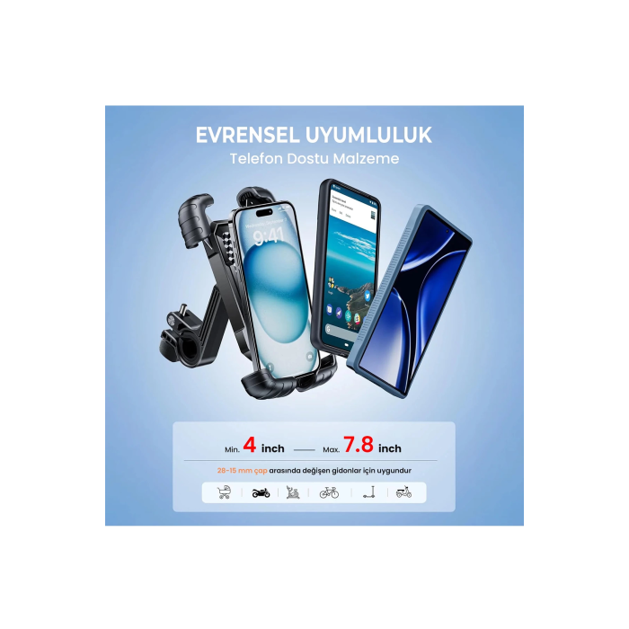 Gidon Bağlantılı Bisiklet Motosiklet İçin Esnek Abs 4-7.8″ İnç Telefon Tutucu 360° Dönebilen Tasarım -
