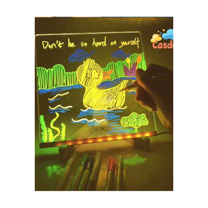 Neon Işıklı 7 Renk Işık Boyama Kalemli Led Resim Panosu Boyama Tahtası Kalemleri 20 X 20 -