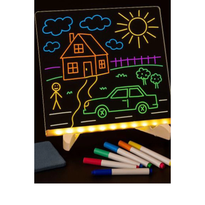 Neon Işıklı 7 Renk Işık Boyama Kalemli Led Resim Panosu Boyama Tahtası Kalemleri 20 X 20 -