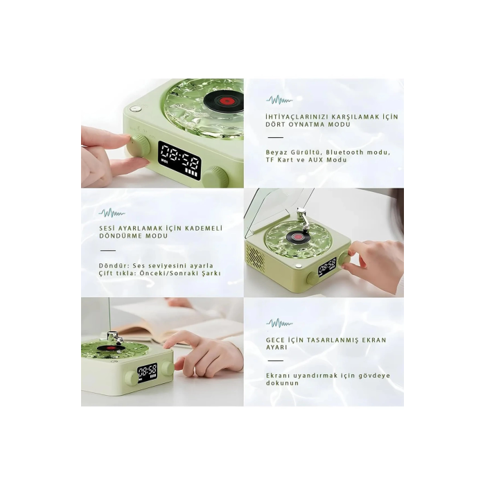 Waves Nostalji Plak Görünümlü Bluetooth Hoparlör 3d Ses Dalgası Retro Müzik Plak Yeşil -