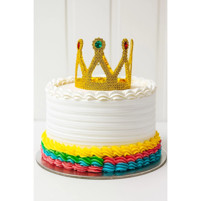 Altın Işıltılı Pasta Tacı Pasta Üstü Taç Plastik Malzeme 8x8 Cm -