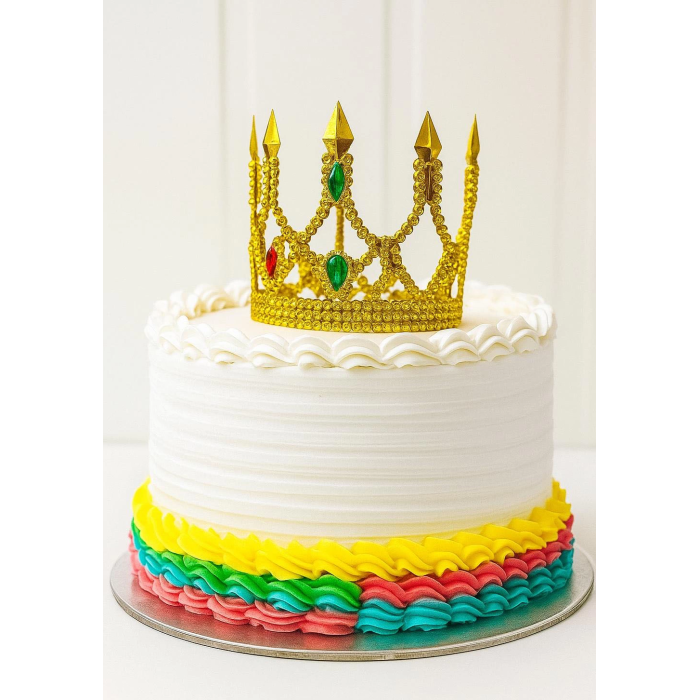 Altın Işıltılı İnce Pasta Tacı Pasta Üstü Taç Plastik Malzeme 8x8 Cm -