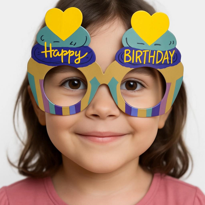 Cupcake Temalı Doğum Günü Renkli Karton Happy Birthday Gözlüğü 6 Adet -