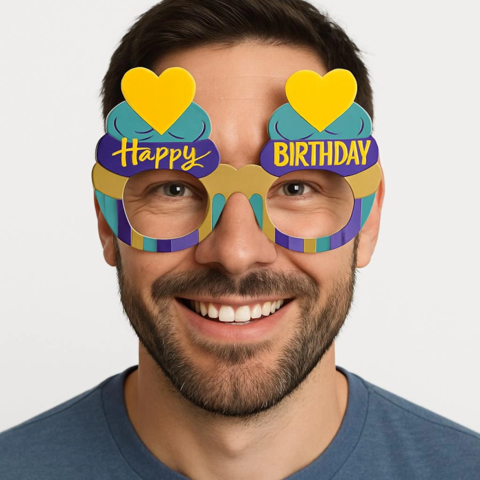 Cupcake Temalı Doğum Günü Renkli Karton Happy Birthday Gözlüğü 6 Adet -