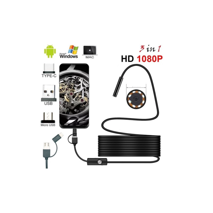 Endoskop 3 İn 1 Yılan Kamera Usb Micro Usb Type-c 20 Metre Sert Kablo -
