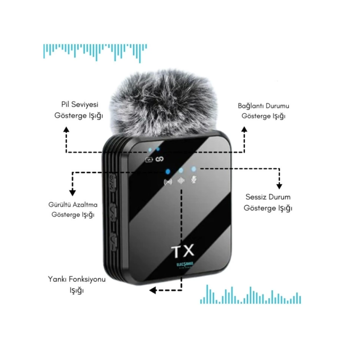 Yüksek Kalite Profesyonel 3 In 1 Kablosuz Taşınabilir Yaka Mikrofonu Tüylü -