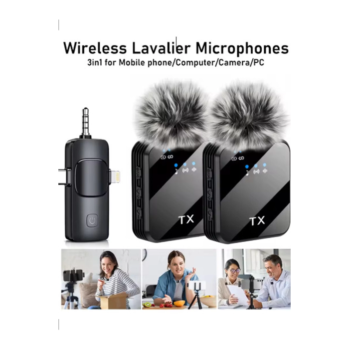 Yüksek Kalite Profesyonel 3 In 1 Kablosuz Taşınabilir Yaka Mikrofonu Tüylü -
