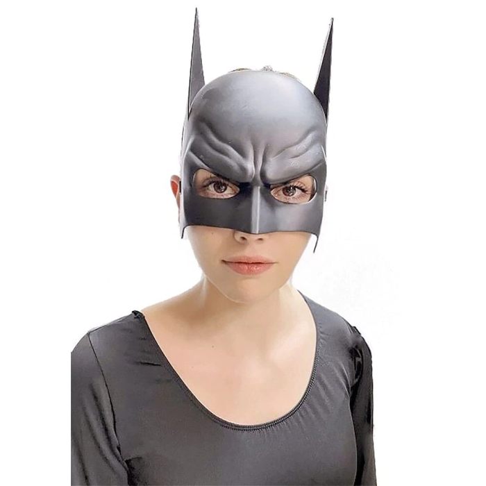 Siyah Renk Çocuk Boy Arkadan Lastikli Batman Maskesi A Kalite 20x14 Cm -