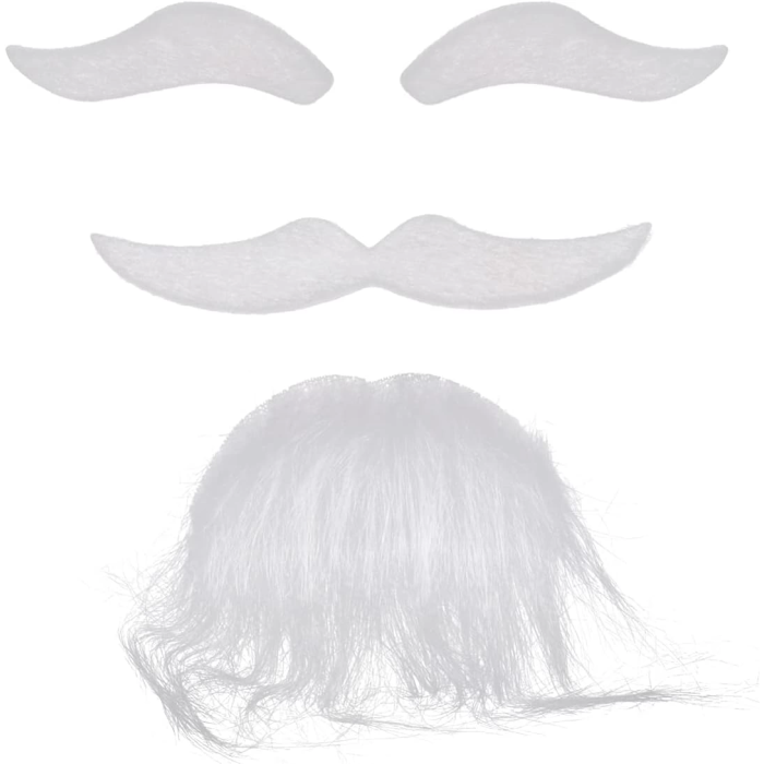 Beyaz Renk Kendinden Yapışkanlı Takma Sakal Bıyık Ve Kaş Seti -