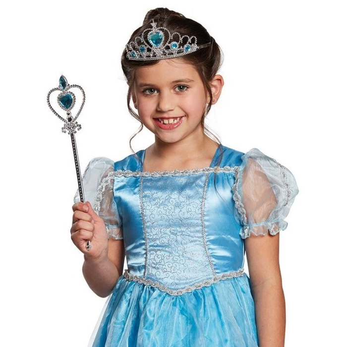 Karlar Ülkesi Elsa Mavi Kalpli Taç Ve Mavi Asa Seti Çocuk Boy -