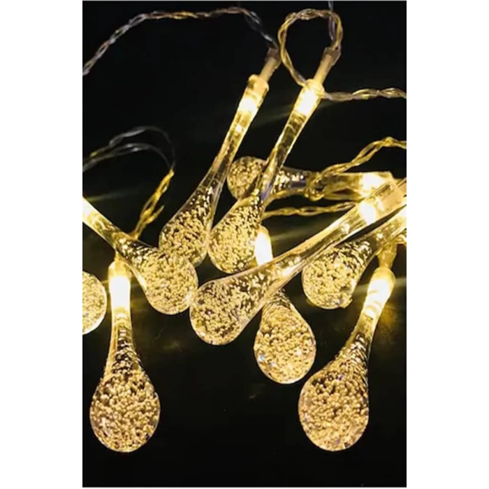 10 Led 2 Metre Sarı Kristal Su Damlası Güneş Enerjili Led Işık Solar Bahçe Ağaç Lamba Aydınlatması -