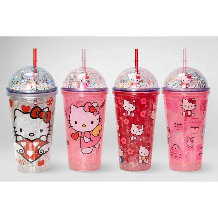 Sevimli Hello Kitty Işıklı Pipetli Boncuklu Suluk & Bardak 400 Ml Alk3145 -