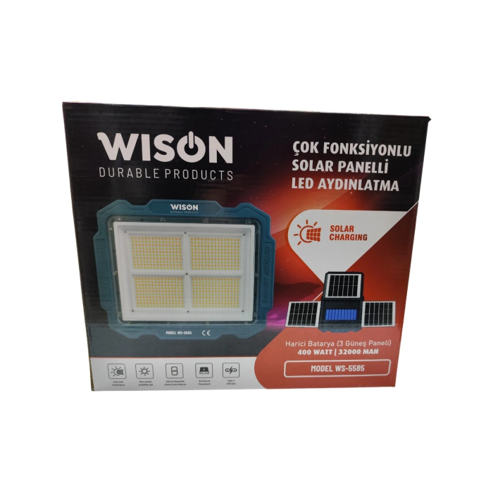 Wıson Ws-5585 Çok Fonksiyonlu 3 Solar Panelli 400w Spot Aydınlatma -