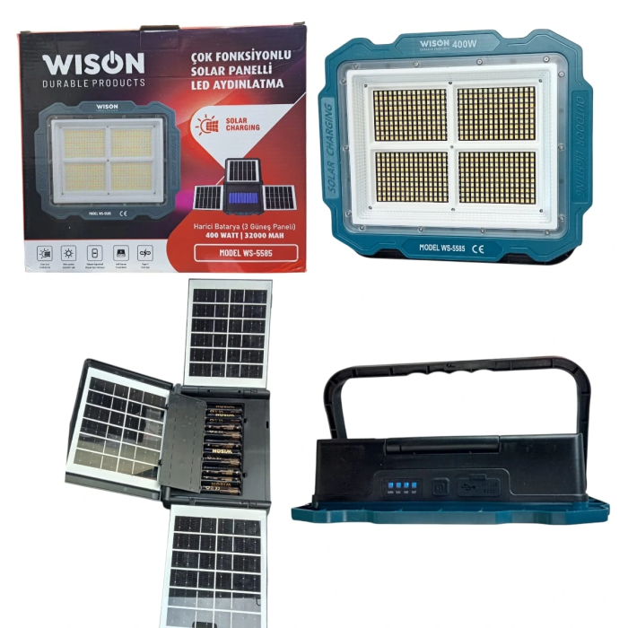 Wıson Ws-5585 Çok Fonksiyonlu 3 Solar Panelli 400w Spot Aydınlatma -