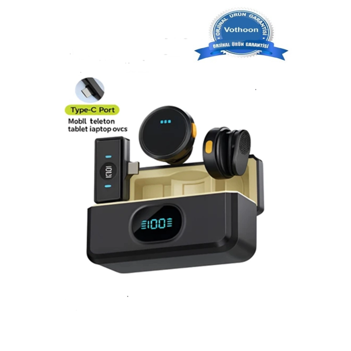 2 Adet Profesyonel Kablosuz Yaka Mikrofonu Typce Uyumlu Manyetik Klipsli -