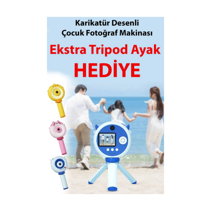 Hd Kamera Karikatür Tripodlu Çocuk Dijital Kamera Fotoğraf Makinası 1080p Video Kaydedici 2.0 İnç -