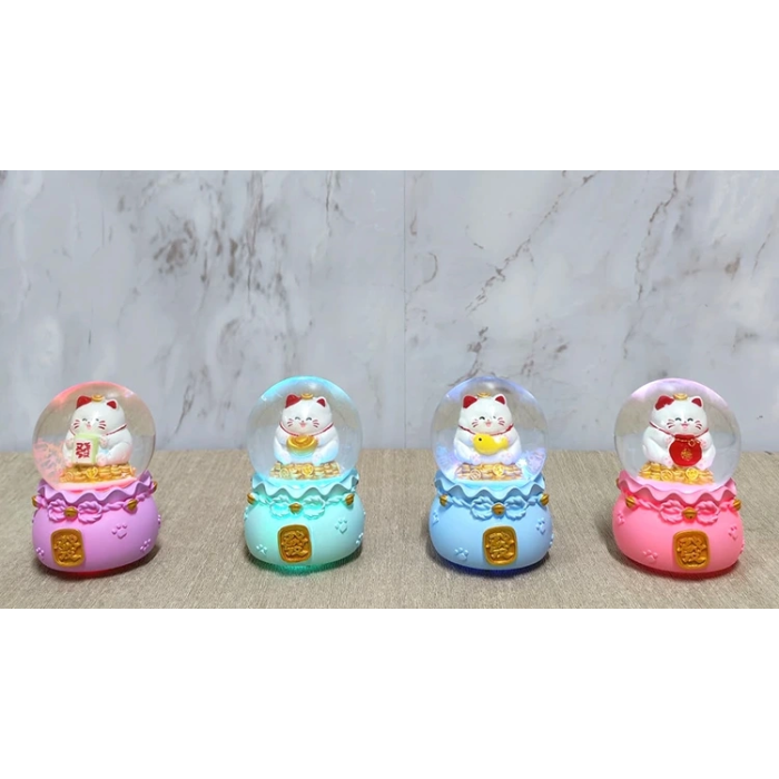 Şans Kedisi Işıklı Kar Küresi Alk4914 -