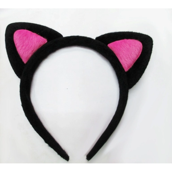 Sevimli Kedi Kulak Pofuduk Kedi Taç Siyah İçi Şeker Fuşya Renk 17x15 Cm -
