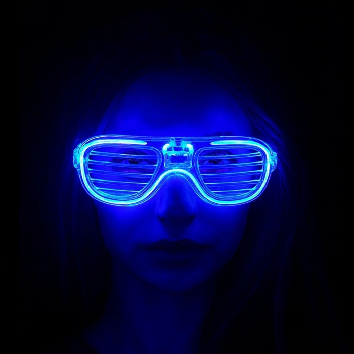 Mavi Led Işıklı Parti Gözlüğü - Neon Glow Şerit Gözlük 3 Modlu -