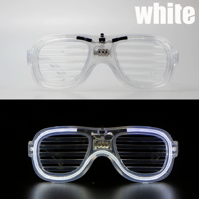 Beyaz Led Işıklı Parti Gözlüğü - Neon Glow Şerit Gözlük 3 Modlu -