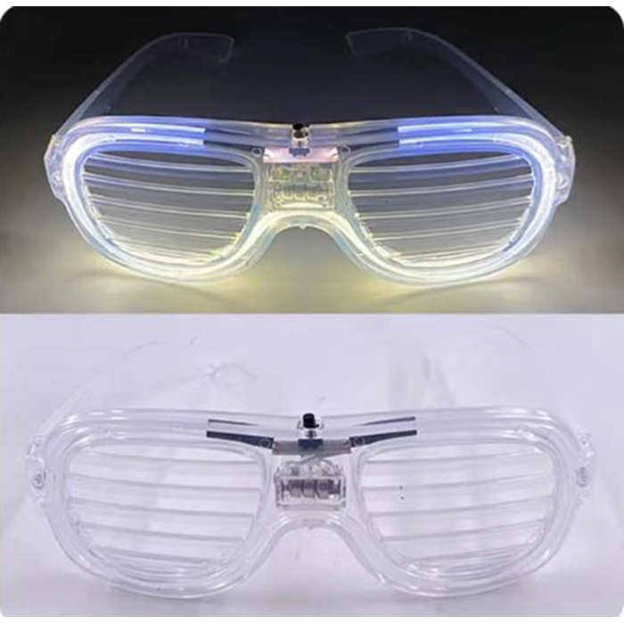 Beyaz Led Işıklı Parti Gözlüğü - Neon Glow Şerit Gözlük 3 Modlu -