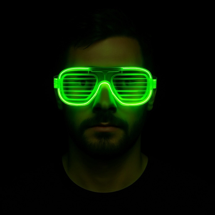 Yeşil Led Işıklı Parti Gözlüğü – Neon Glow Şerit Gözlük 3 Modlu -