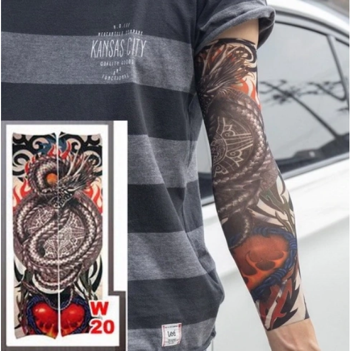 Giyilebilir Kol Dövmesi Çorap Dövme 3d Baskılı Kol Bacak Dövme 2 Adet Model 7 -