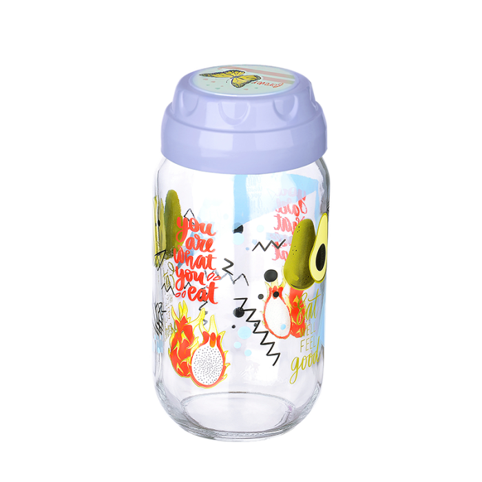 Vintage Dekoratif Desenli Cam Kavanoz 1000 ml - 33,8 oz - Avokado -