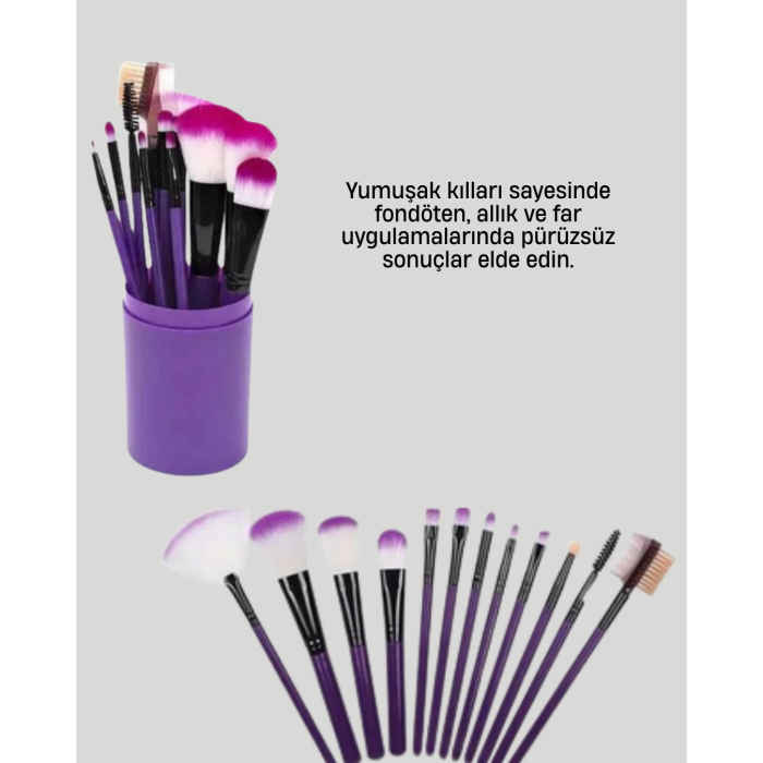 12’li Profesyonel Makyaj Fırça Seti Ultra Yumuşak Sentetik Kıllı -