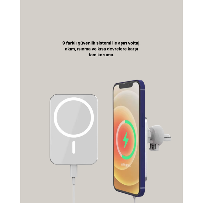 iPhone Serileri ile Uyumlu MagSafe Manyetik Araç Telefon Tutucu ve Şarj Cihazı -