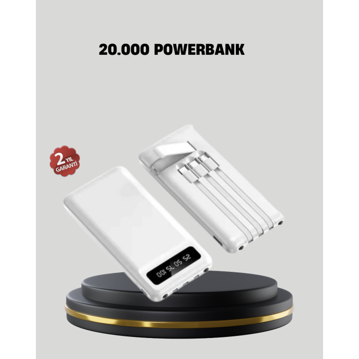20.000 mAh 4 Çıkışlı LED Göstergeli Hızlı Şarj Powerbank -