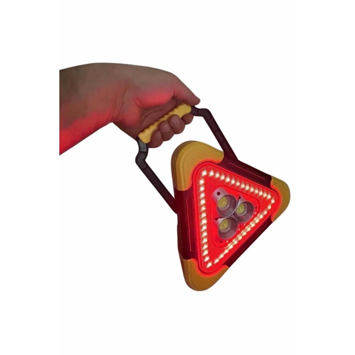 Reflektör Güneş Panelli Solarlı Şarjlı Üçgen Işıklı Trafik Reflektör Fener -