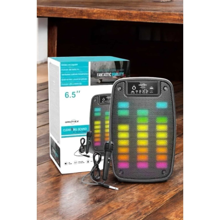 Kablosuz Bluetooth Hoparlör Taşınabilir 6.5 inç LED Işık Kareoke -