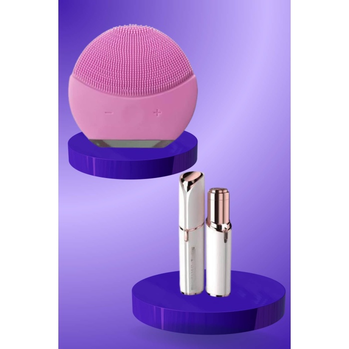 KAŞ BIYIK VE YÜZ EPİLASYON ALETİ VE TİTREŞİMLİ YÜZ TEMİZLEME MASAJ ALETİ İKİLİ SET -