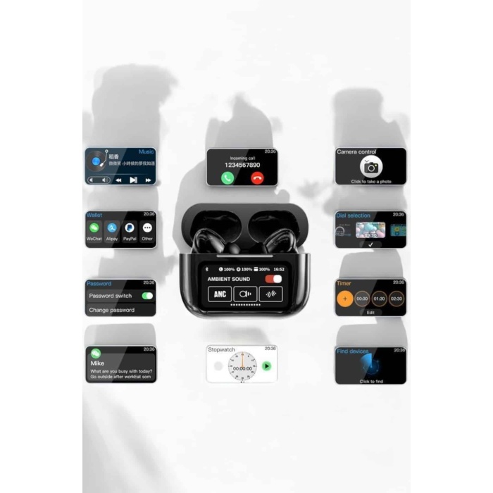 Bluetooth Kulaklık Kablosuz Ekranlı ANC/ENC Destekli Dokunmatik -
