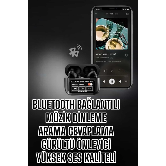 Yeni Nesil Bluetooth Kulaklık Ekranlı Yüksek Ses Kaliteli Uzun Şarj Süreli -