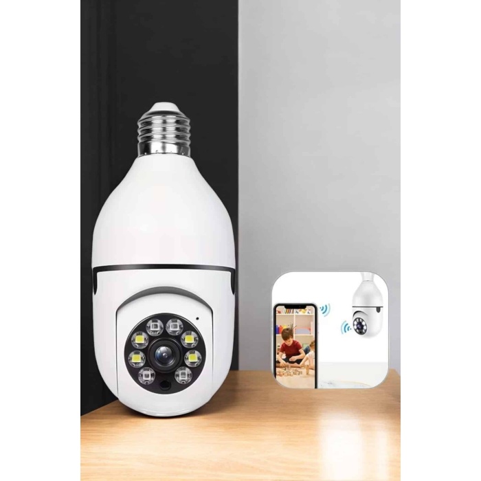 Ampul Görünümlü Güvenlik Kamerası Duylu Wifi Kamerası Dönebilen -