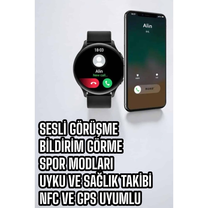 Akıllı Saat Çok Fonksiyonlu Sesli Görüşme NFC Uyumlu Amoled Ekran -