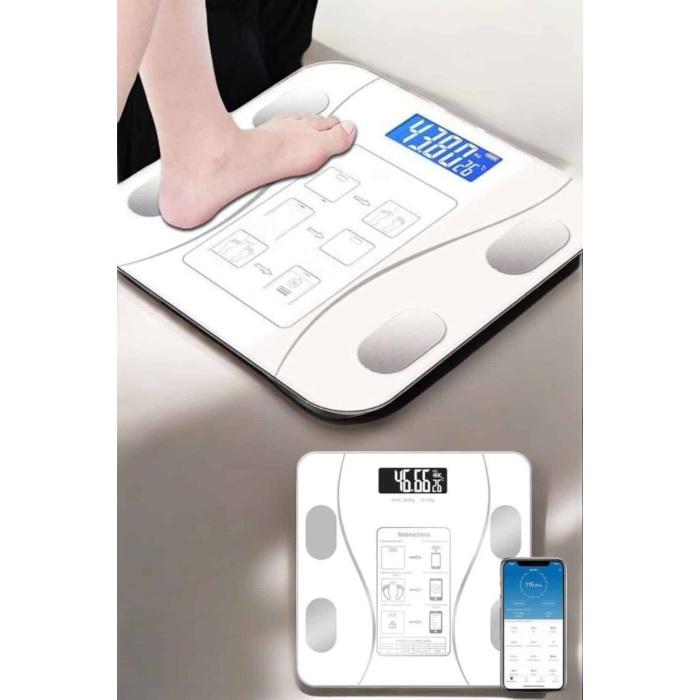 Akıllı Tartı Bluetooth Bağlantılı Yağ Ölçebilen Tartı Yeni Nesil -