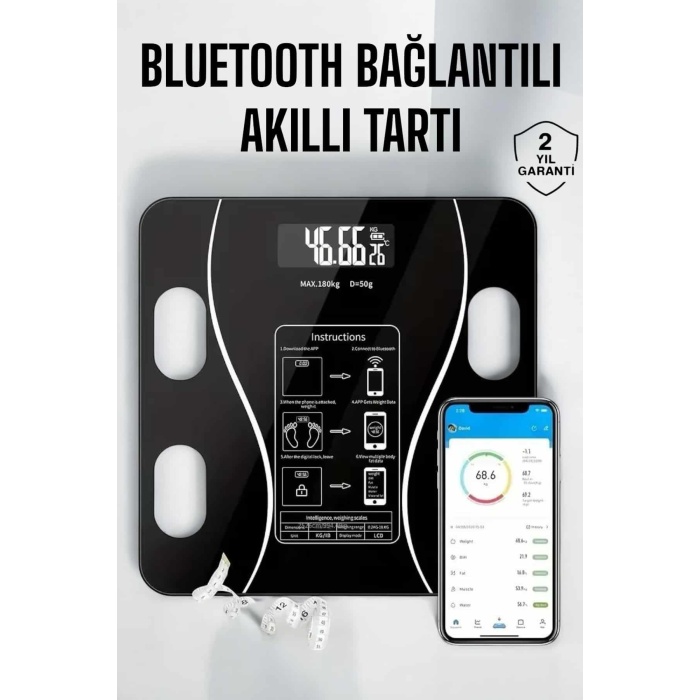 Akıllı Tartı Bluetooth Bağlantılı Yağ Ölçebilen Tartı Yeni Nesil -