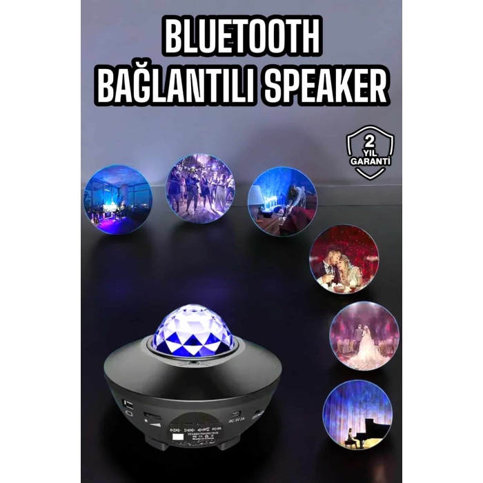 Çocuklara Özel Şarjlı Bluetooth Hoparlör Parti Led Lambası Yıldızlı Projeksiyon -