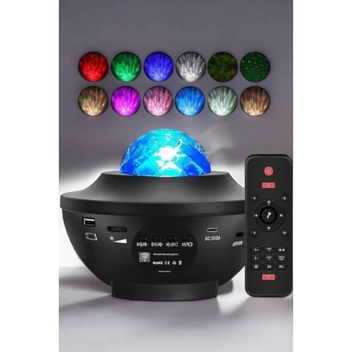 Çocuklara Özel Şarjlı Bluetooth Hoparlör Parti Led Lambası Yıldızlı Projeksiyon -